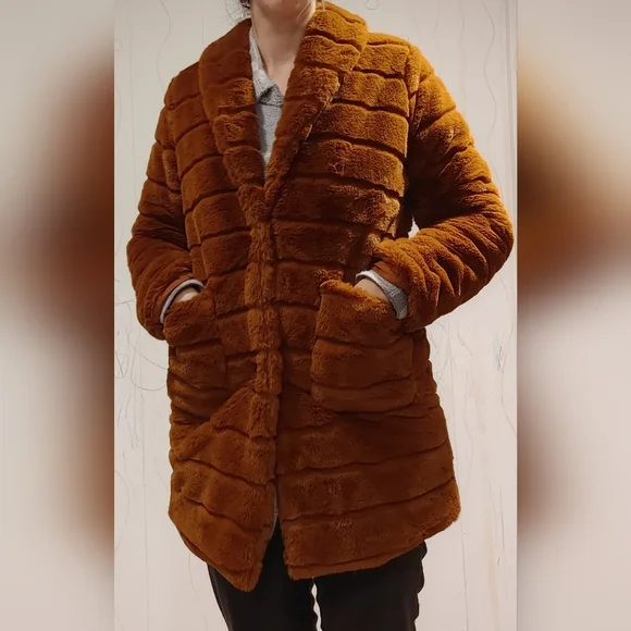 Woven Heart burnt orange faux fur jacket size M - Picture 10 of 10